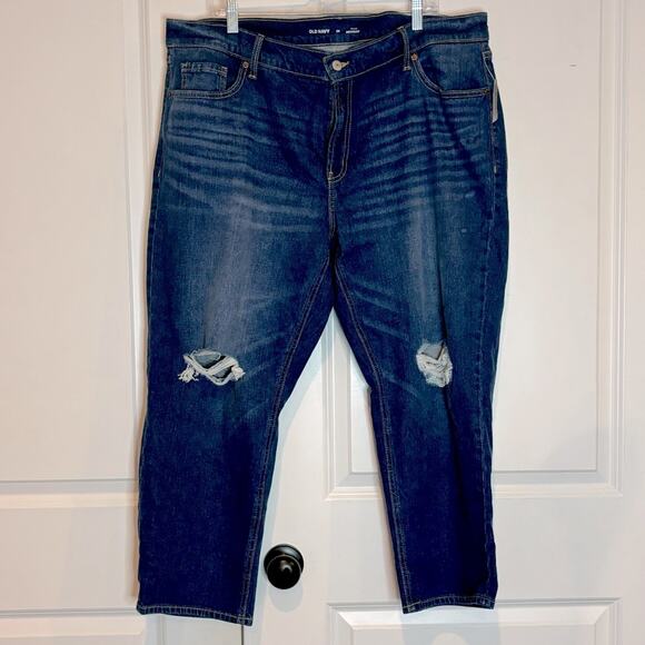 NWT Old Navy Mid Rise Boyfriend Distressed Straight Ankle Jeans 20 - Picture 1 of 7